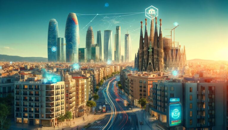 A-modern-cityscape-of-Barcelona-emphasizing-its-potential-as-a-tech-hub.-The-image-features-iconic-landmarks-like-the-Sagrada-Familia-alongside